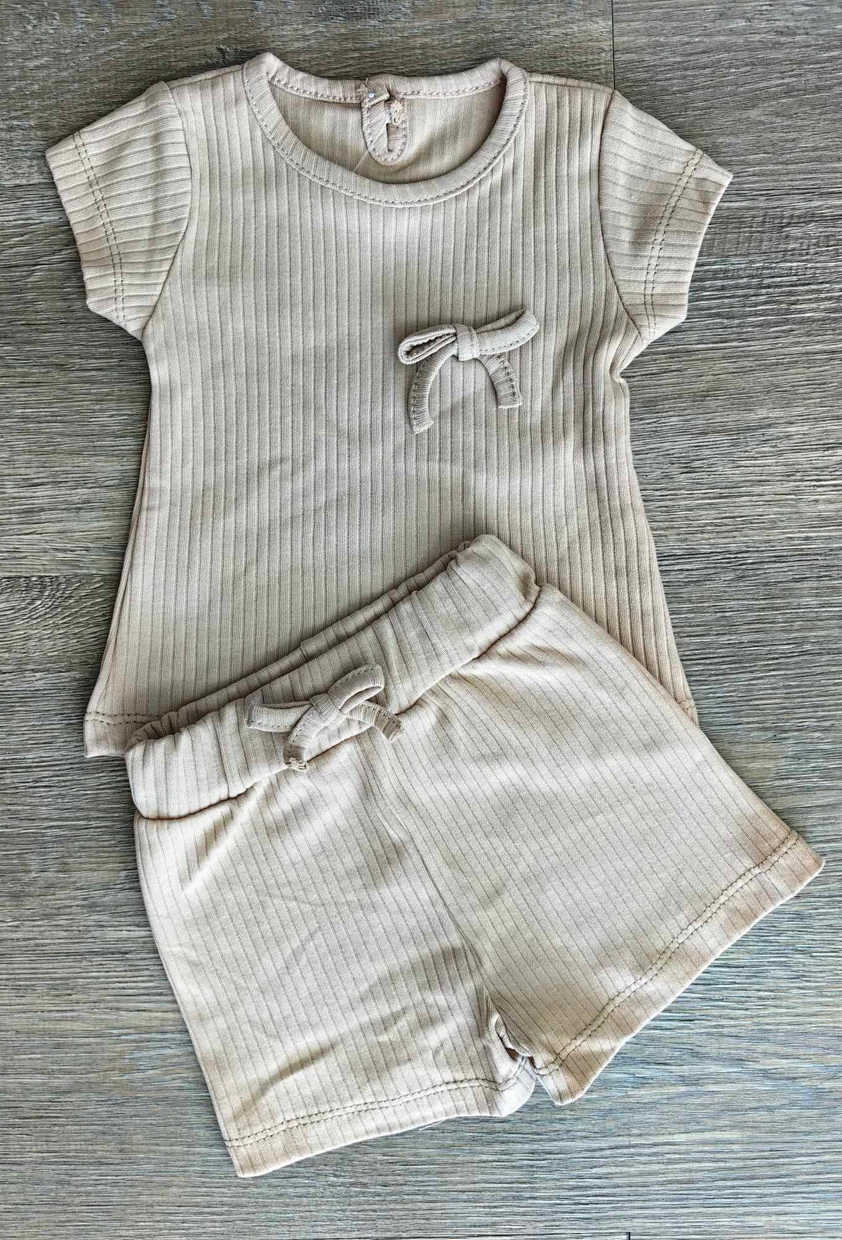 Tee-shirt côtelé bébé fille avec petit nœud