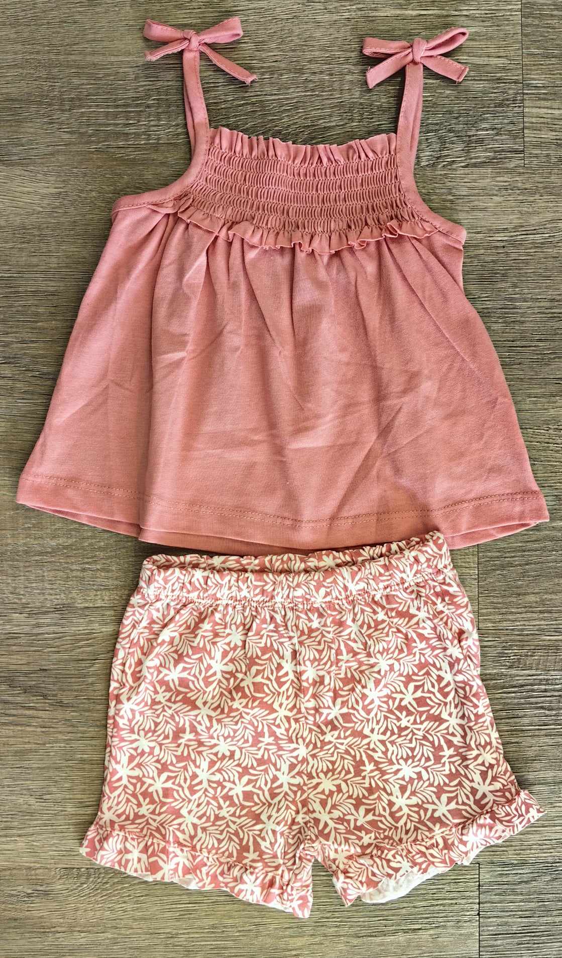 Ensemble bébé fille débardeur short coloris corail