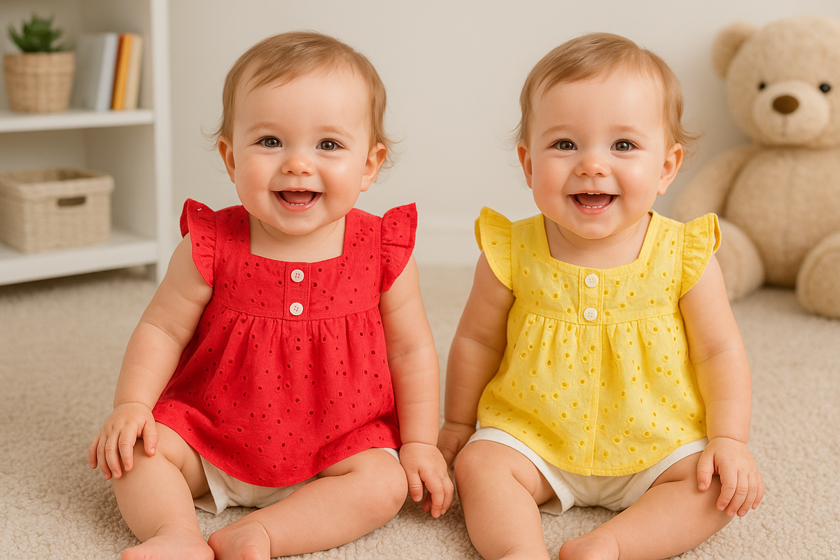 Ensemble bébé fille dentelle et short 100 % coton fuchsia ou jaune 9 à 12 mois