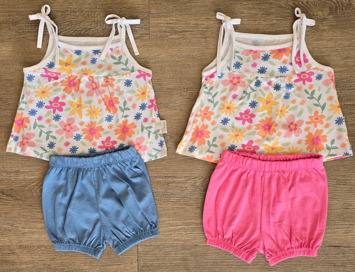 Ensemble fleuri bébé fille rose foncé débardeur short
