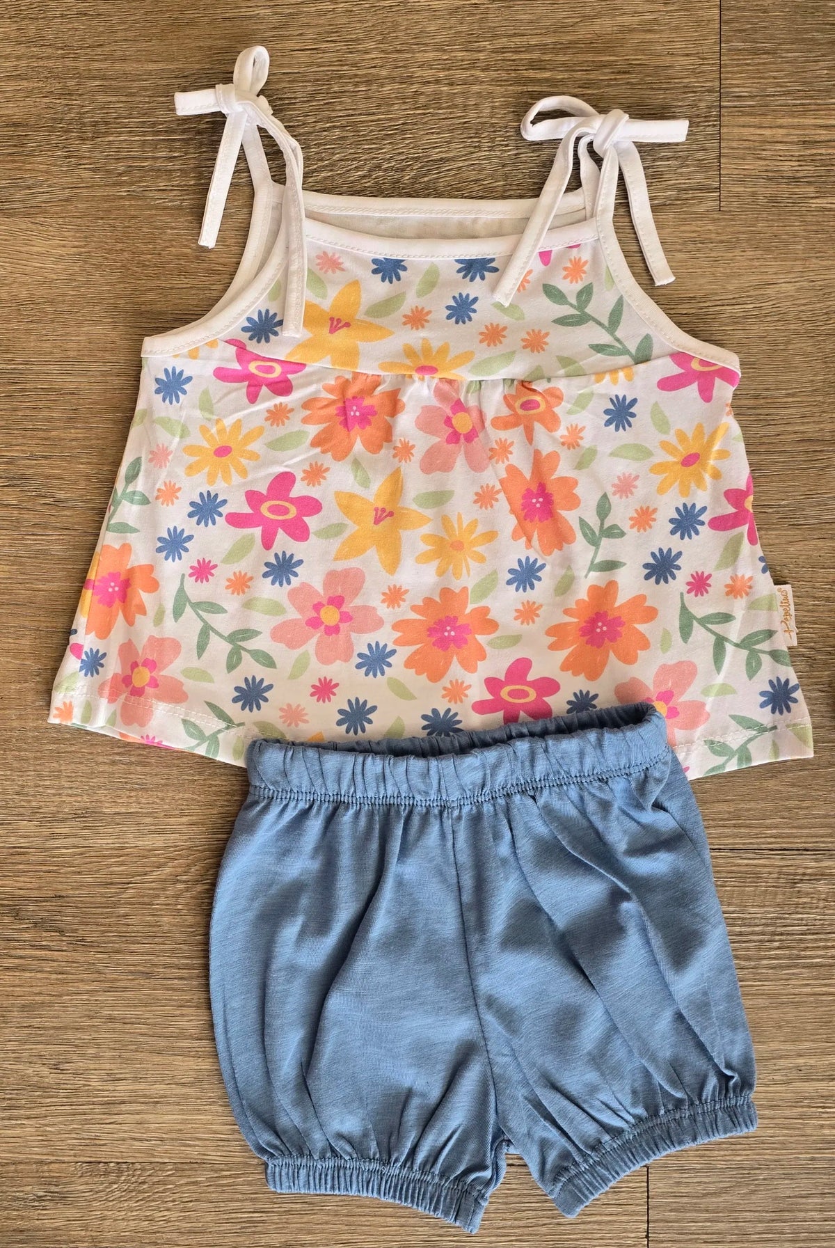 Ensemble fleuri bébé fille bleu foncé débardeur short