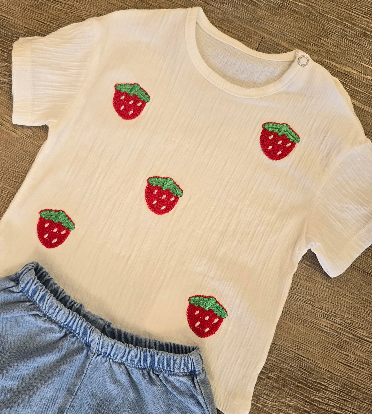Ensemble été bébé fille fraises 100 % coton