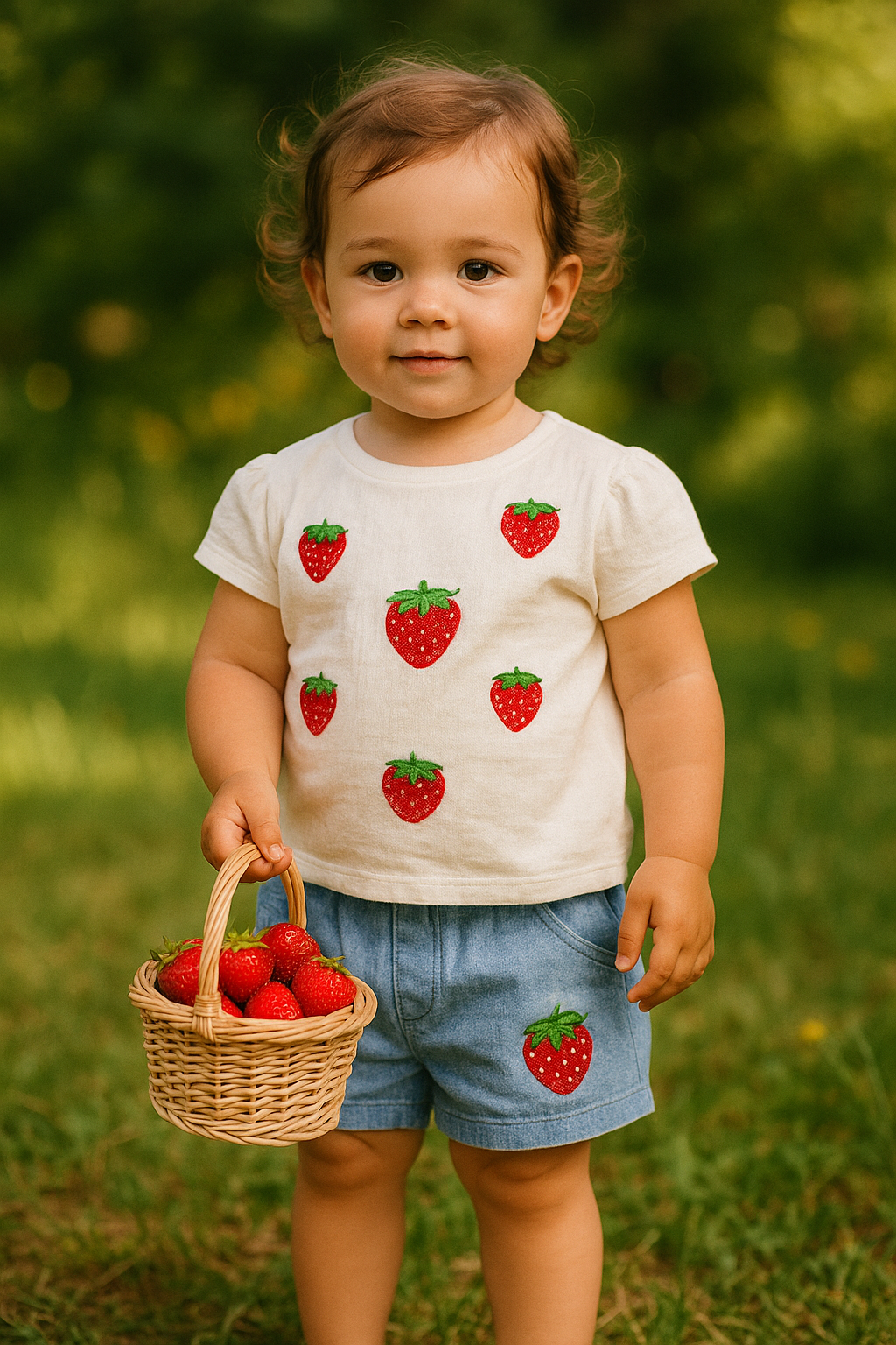 Ensemble bébé fille fraises tee-shirt et short en coton 9 à 18 mois
