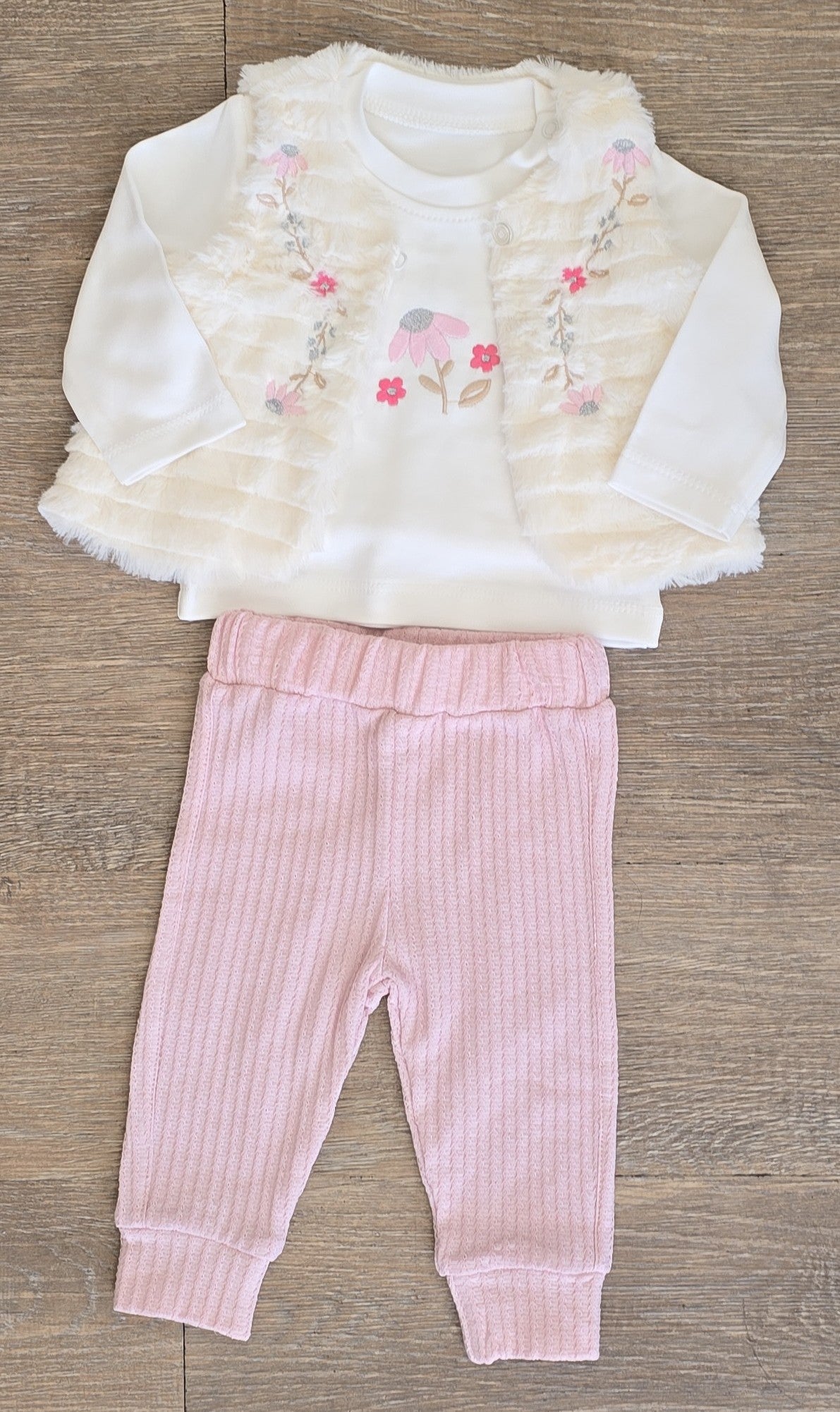 Ensemble bébé fille avec gilet sans manches, tee-shirt et pantalon 3 à 18 mois