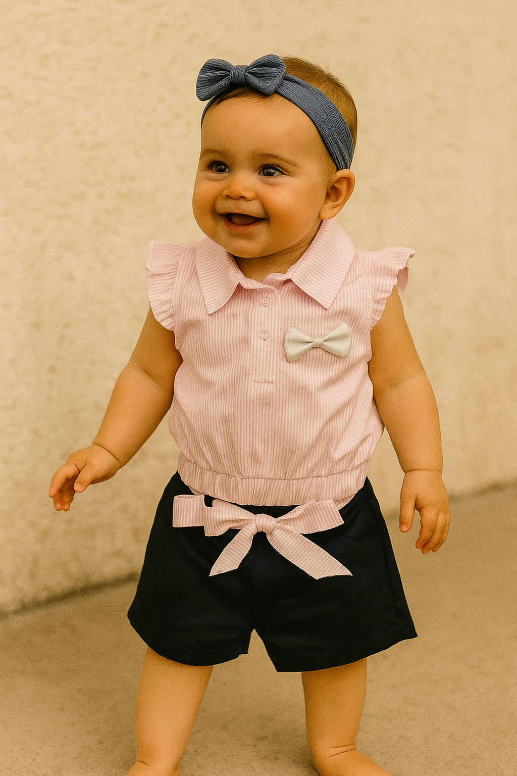 Ensemble bébé fille haut rayé rose et short noir 100 % coton 9 à 12 mois