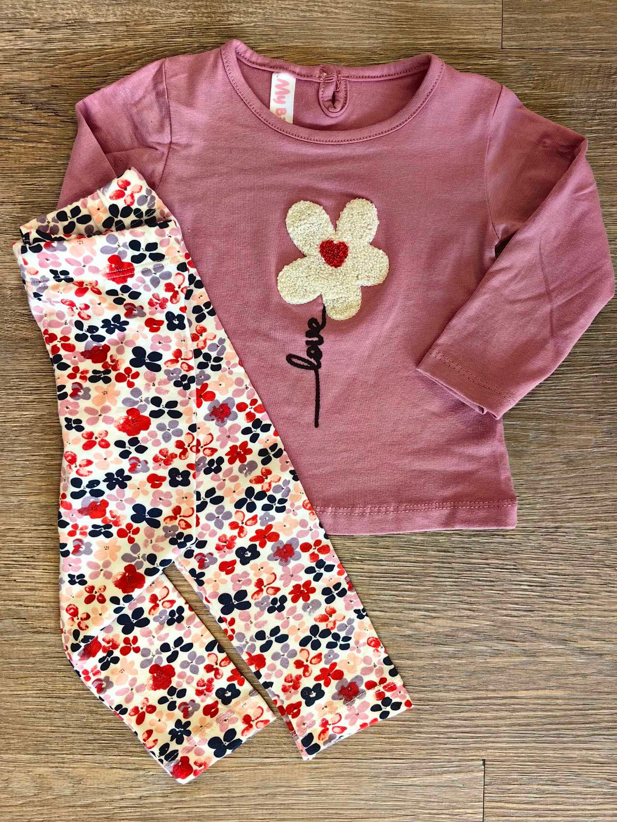 Ensemble bébé fille 2 pièces haut rose et legging fleuri - All for Kids