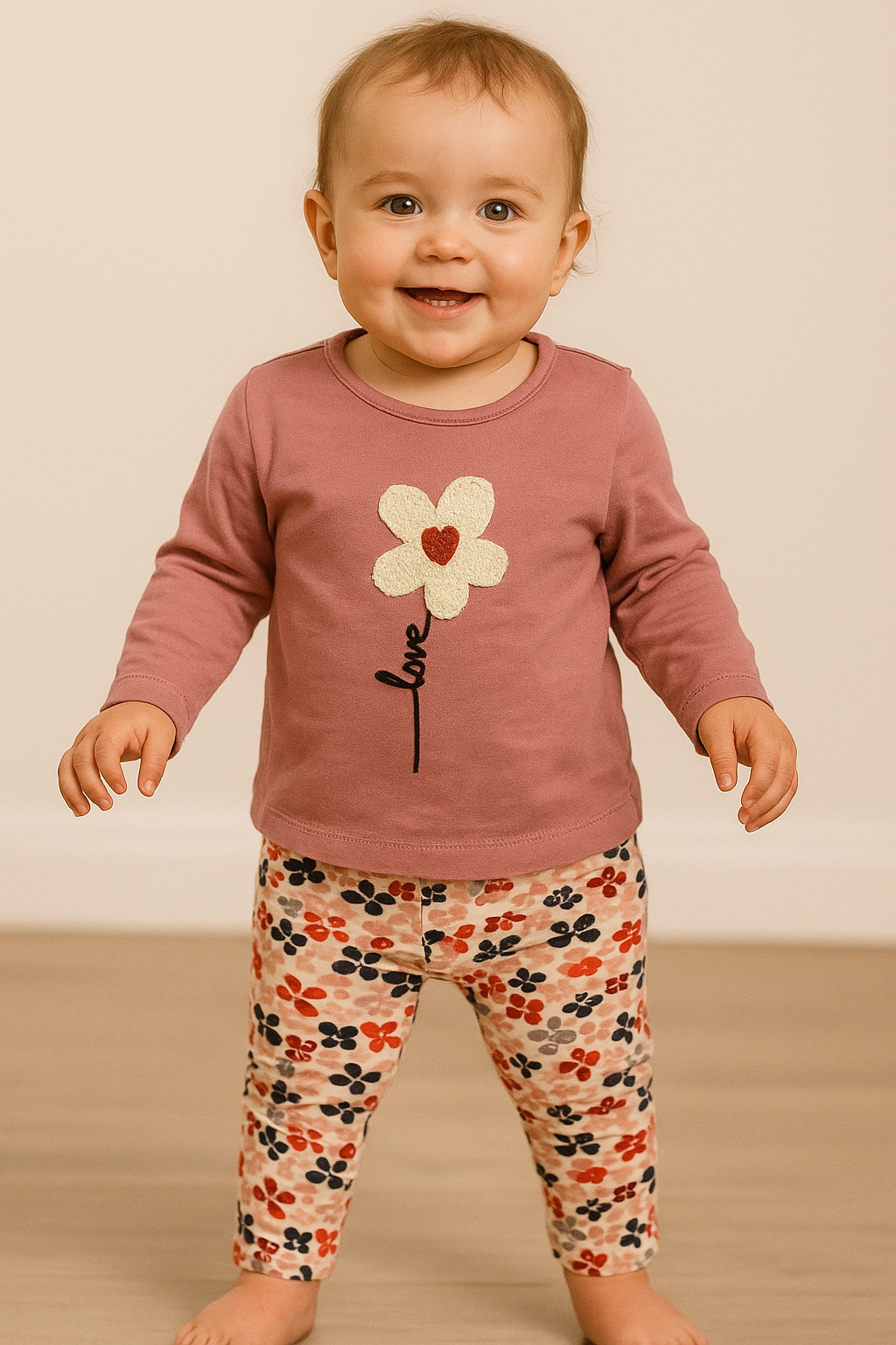 Ensemble bébé fille haut rose et legging fleuri - All for Kids