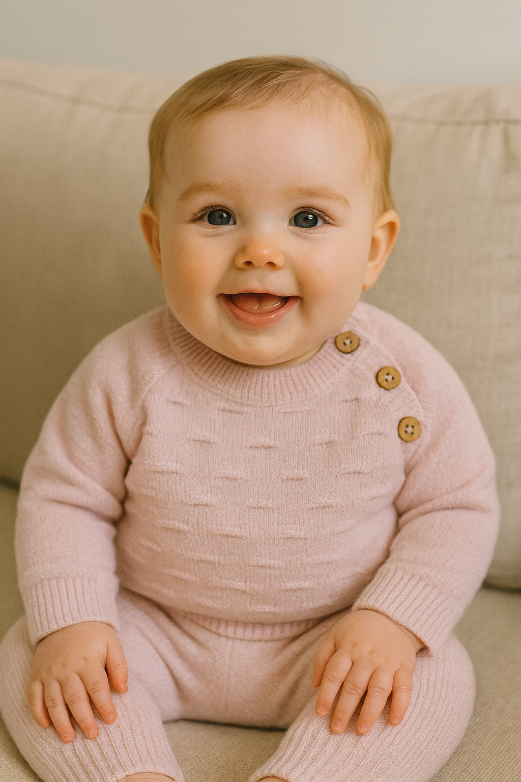 Ensemble bébé fille rose 2 pièces 100 % laine 3 à 9 mois - All for Kids