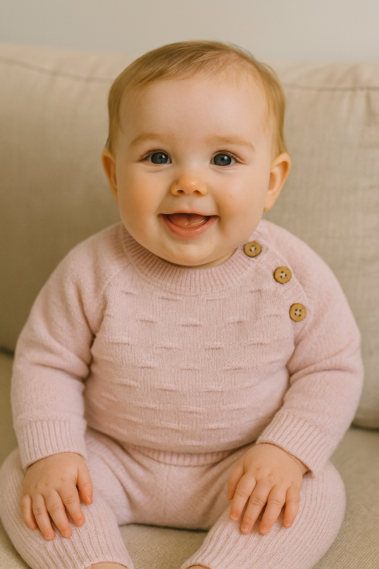 Ensemble bébé fille rose 2 pièces 100 % laine 3 à 9 mois - All for Kids