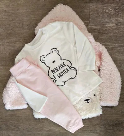 Ensemble bébé fille manteau teddy rose avec tee-shirt et pantalon - All for Kids