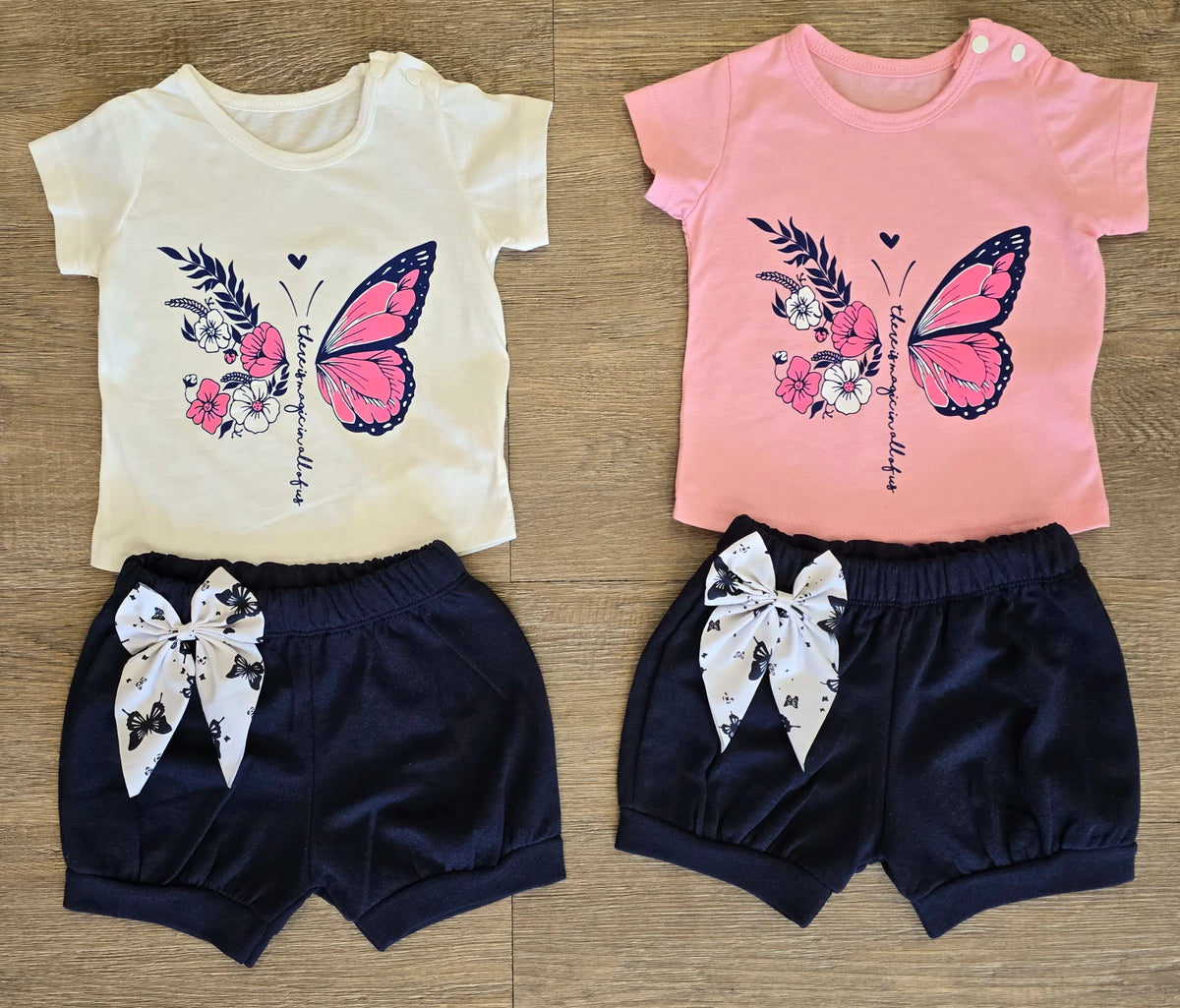 Tee-shirt bébé fille papillon fleuri et short assorti