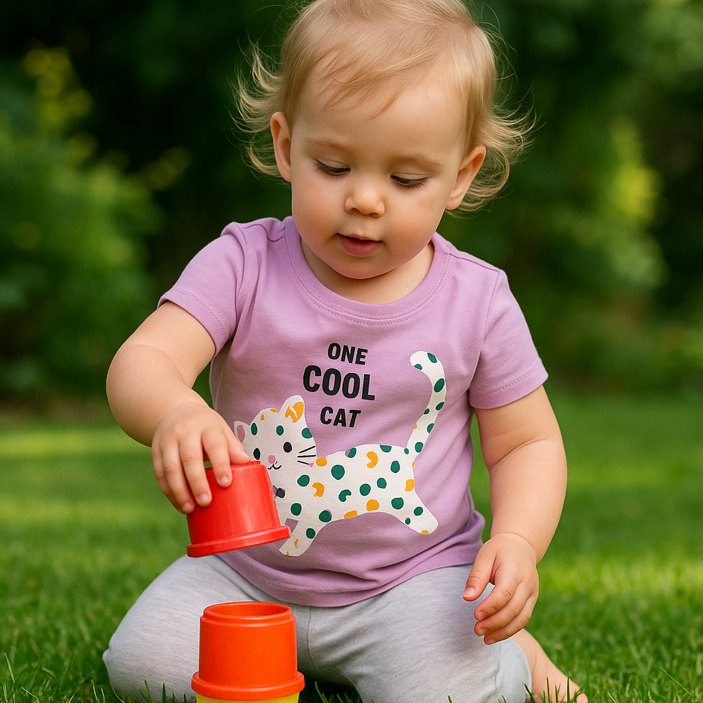 Ensemble bébé fille petit chat tee-shirt et pantalon 100 % coton 6 à 12 mois