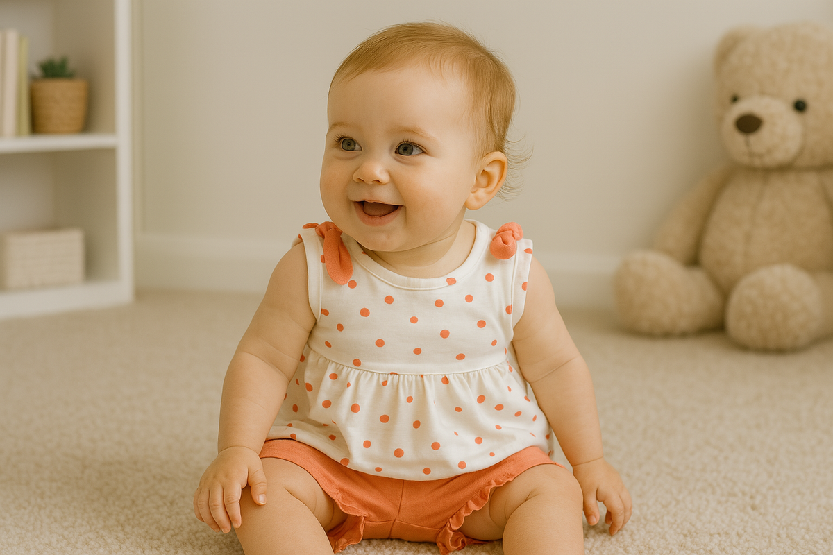 Ensemble bébé fille à pois corail débardeur et short volanté 100 % coton 9 à 12 mois