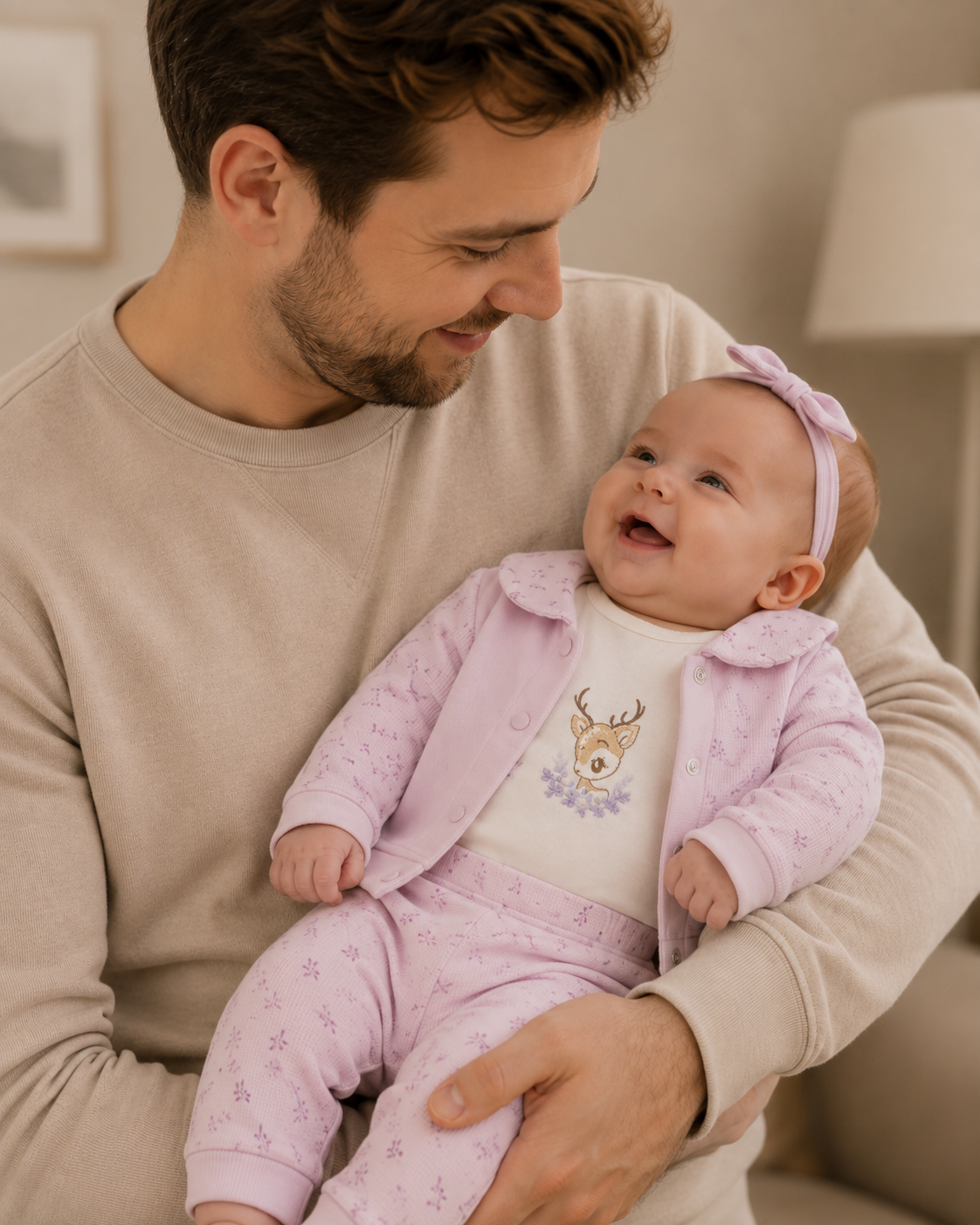 Ensemble bébé fille rose 3 pièces gilet body et pantalon 100 % coton 3 à 9 mois - All for Kids