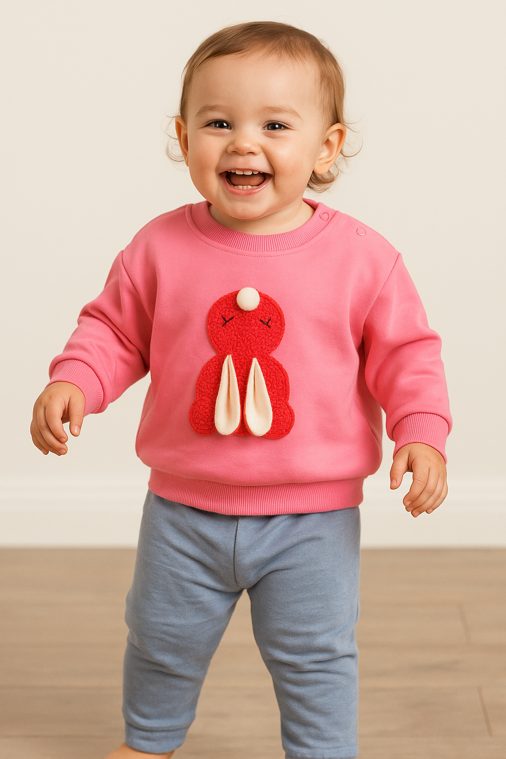 Ensemble bébé fille sweat lapin rose et pantalon bleu ciel 6 à 18 mois - All for Kids