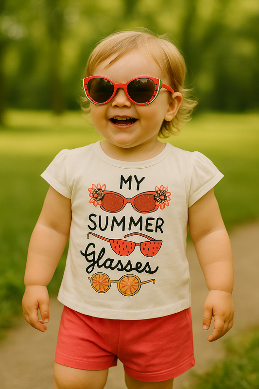 Ensemble bébé fille tee-shirt imprimé et short rose 100 % coton 6 à 18 mois