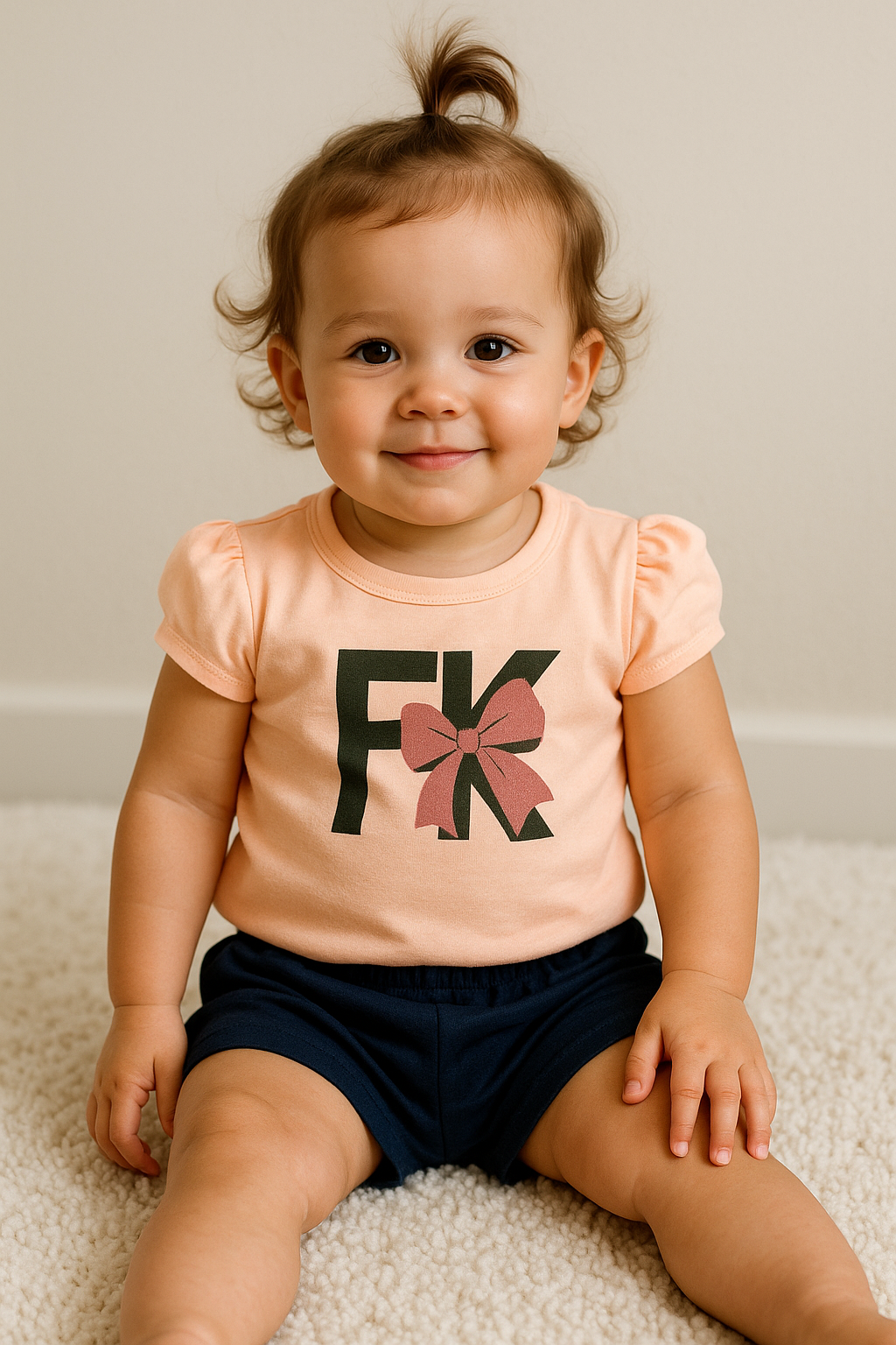 Ensemble bébé fille tee-shirt rose et short bleu marine 100 % coton 6 à 12 mois