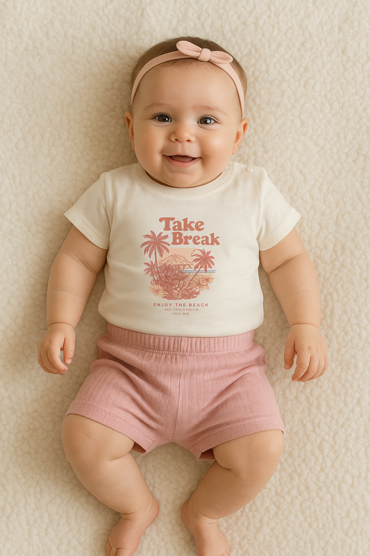 Ensemble bébé fille t-shirt tropical et short cycliste 100 % coton