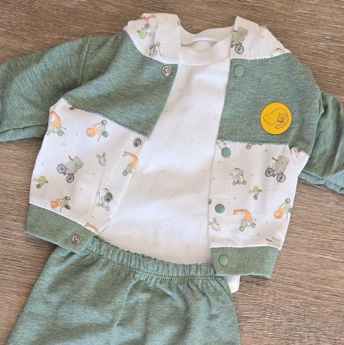 Ensemble bébé garçon 3 pièces vert 100 % coton, vue 2