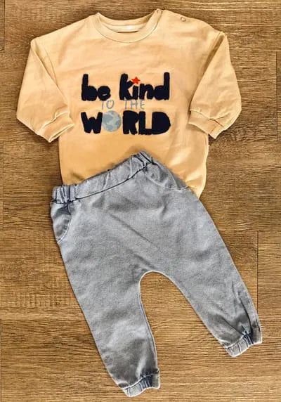 Ensemble bébé garçon Be Kind crème 2 pièces en coton All for Kids