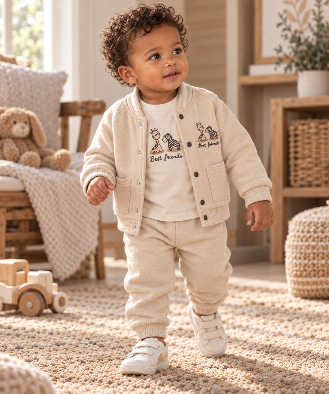 Ensemble bébé garçon beige 3 pièces 100 % coton 6 à 24 mois