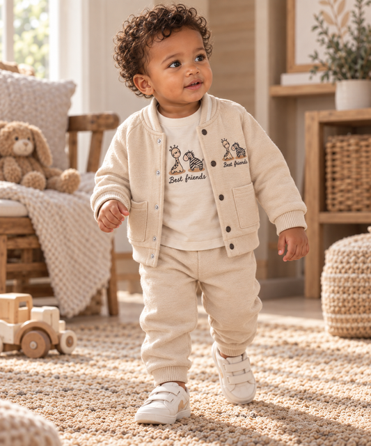 Ensemble bébé garçon beige 3 pièces 100 % coton 6 à 24 mois