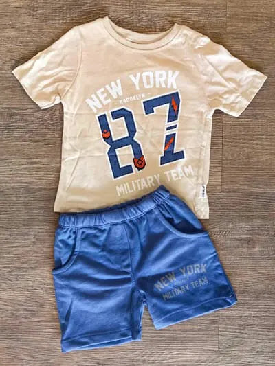 Ensemble bébé garçon beige New York 87 tee-shirt et short