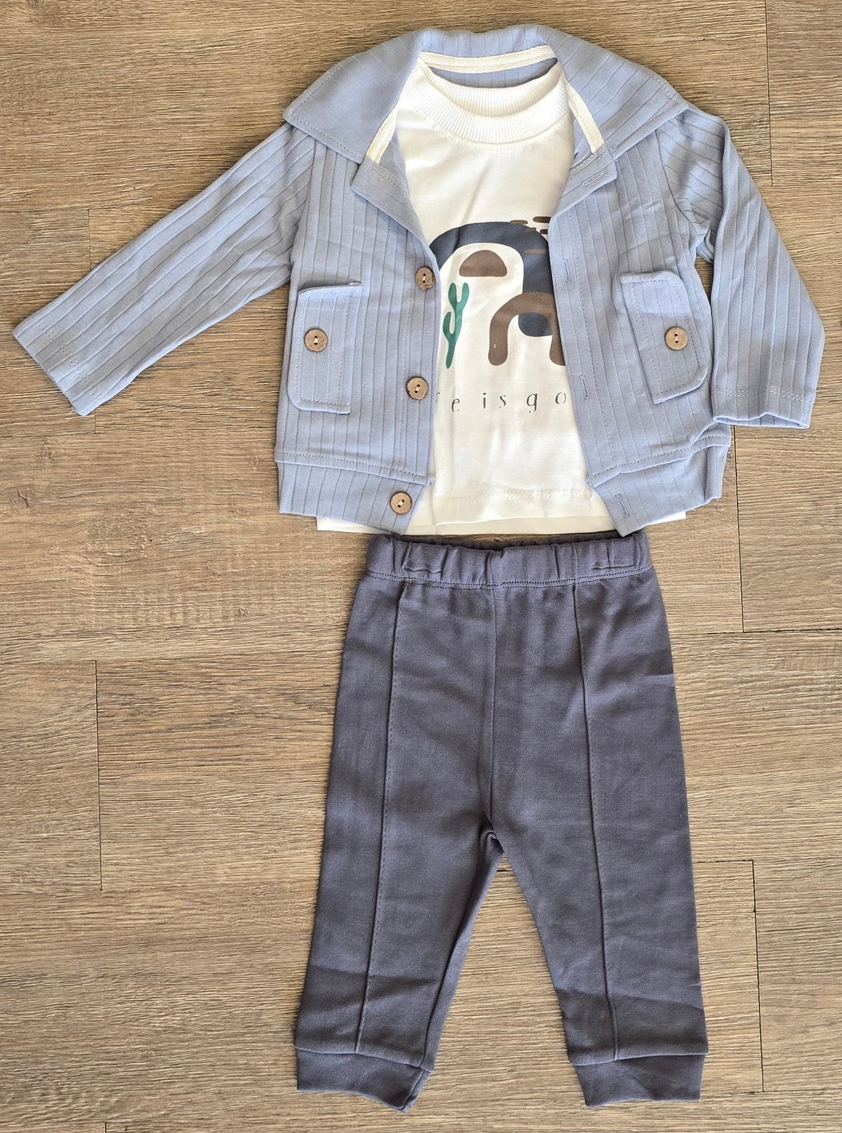 Ensemble bébé garçon bleu foncé 3 pièces 100 % coton taille 9 mois