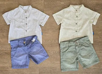 Ensemble bébé garçon bleu foncé chemisette rayée col officier et bermuda