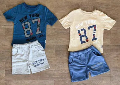 Ensemble bébé garçon bleu foncé New York 87 avec short assorti