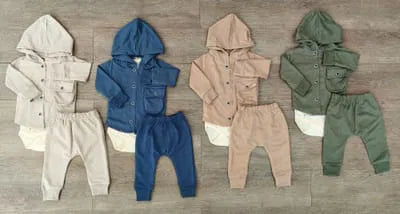 Ensemble bébé garçon crème 3 pièces veste body pantalon 100 % coton All for Kids