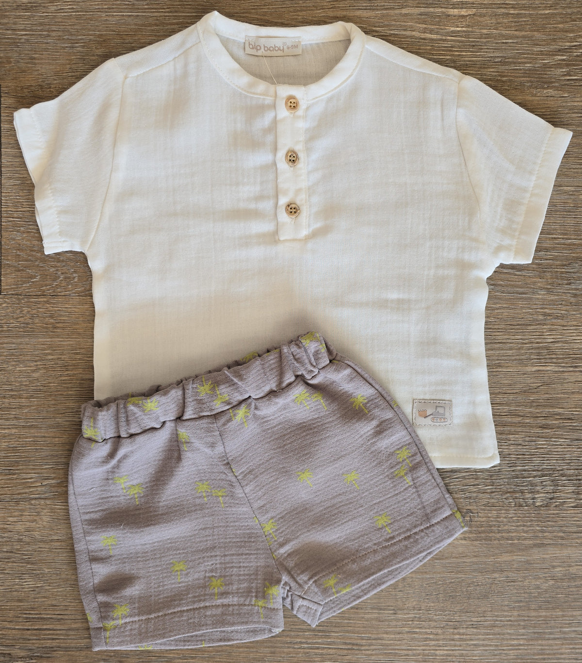 Ensemble bébé garçon gaze de coton et short palmiers, vue 2