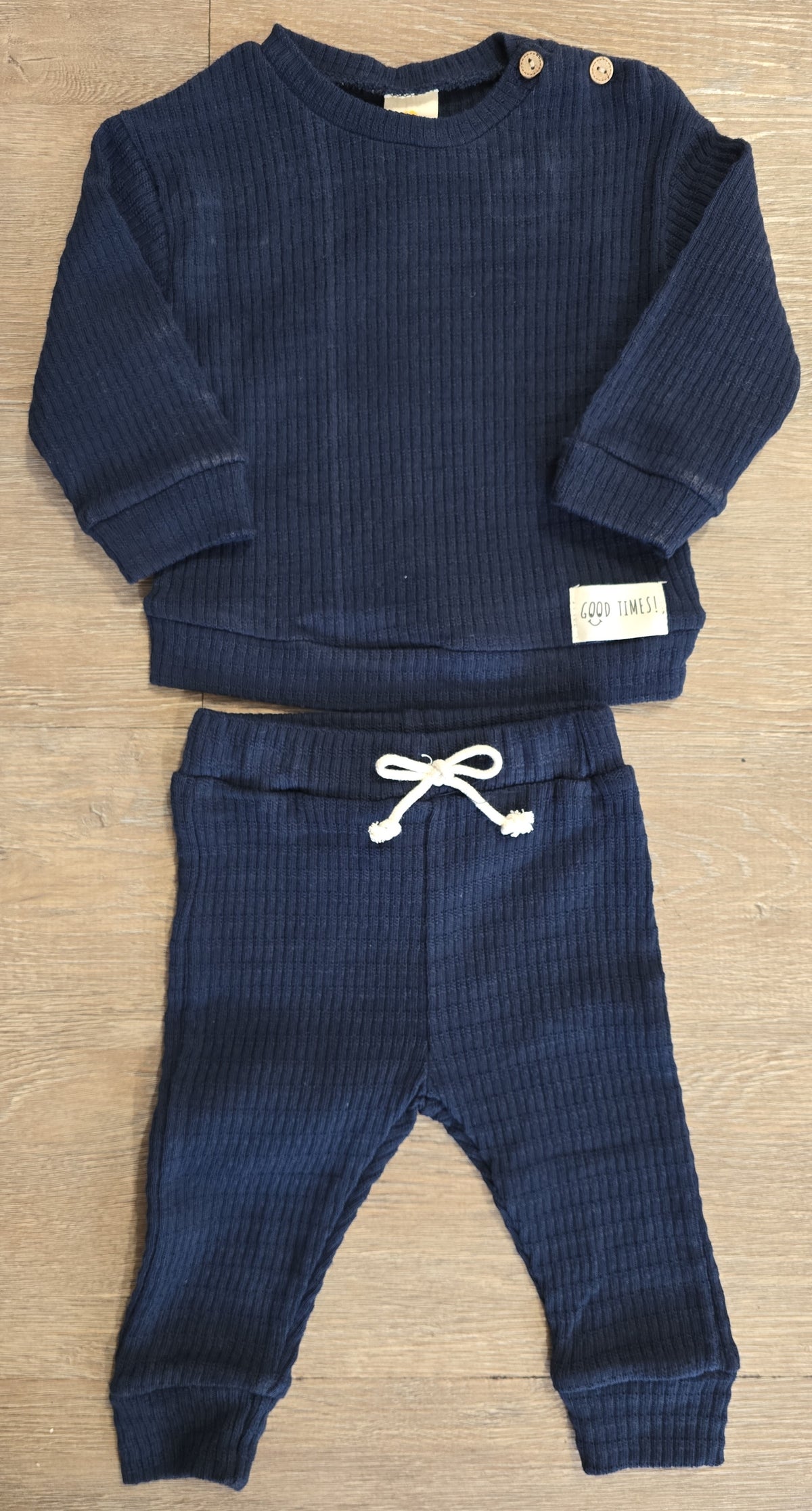 Ensemble bébé garçon gaufré bleu marine 2 pièces 100 % coton All for Kids