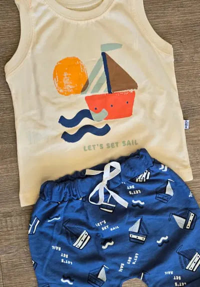 Ensemble bébé garçon Let’s Set Sail débardeur et short bateau, vue 3