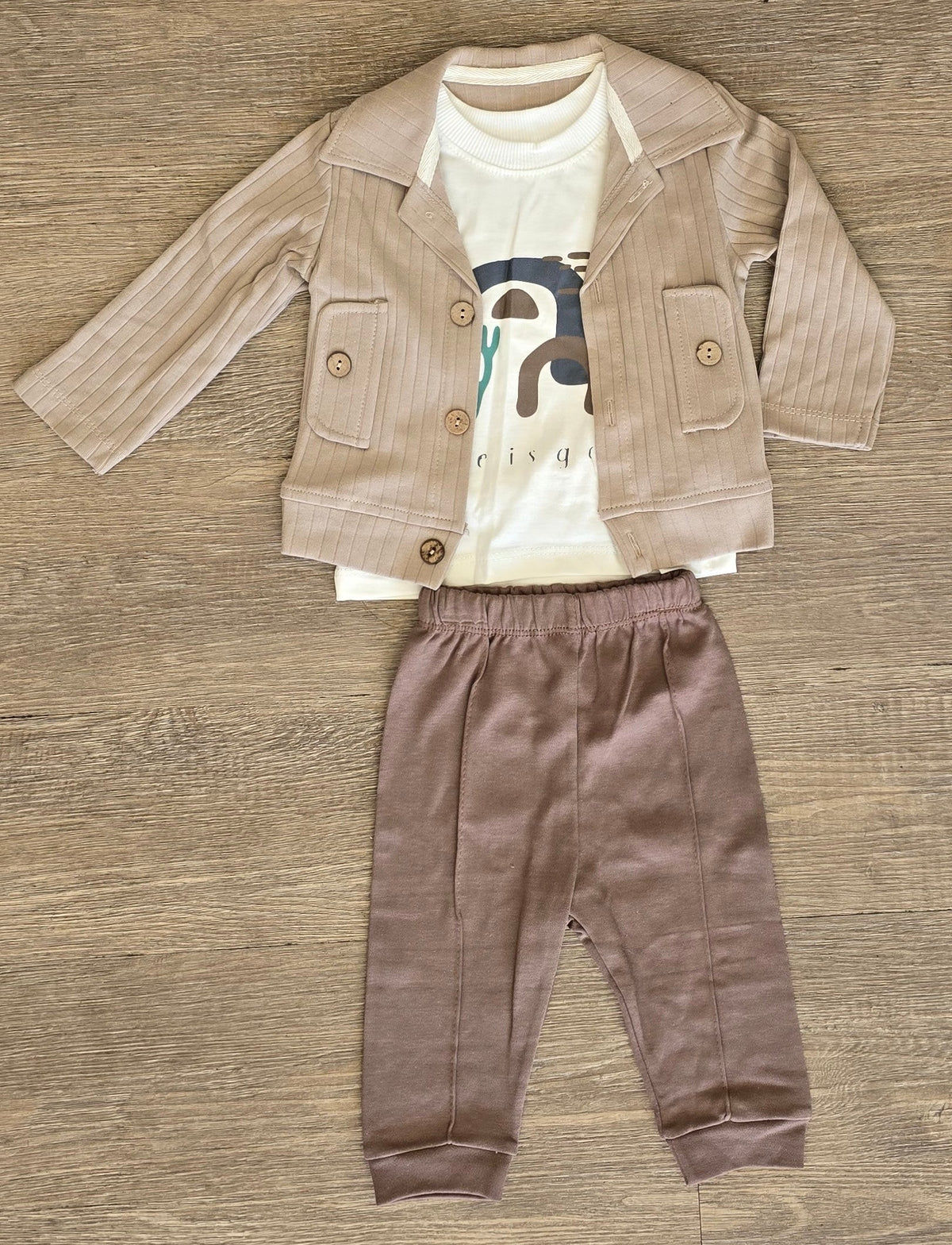 Ensemble bébé garçon marron 3 pièces 100 % coton taille 9 mois