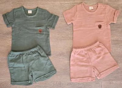 Ensemble bébé garçon marron en gaze de coton tee-shirt et short
