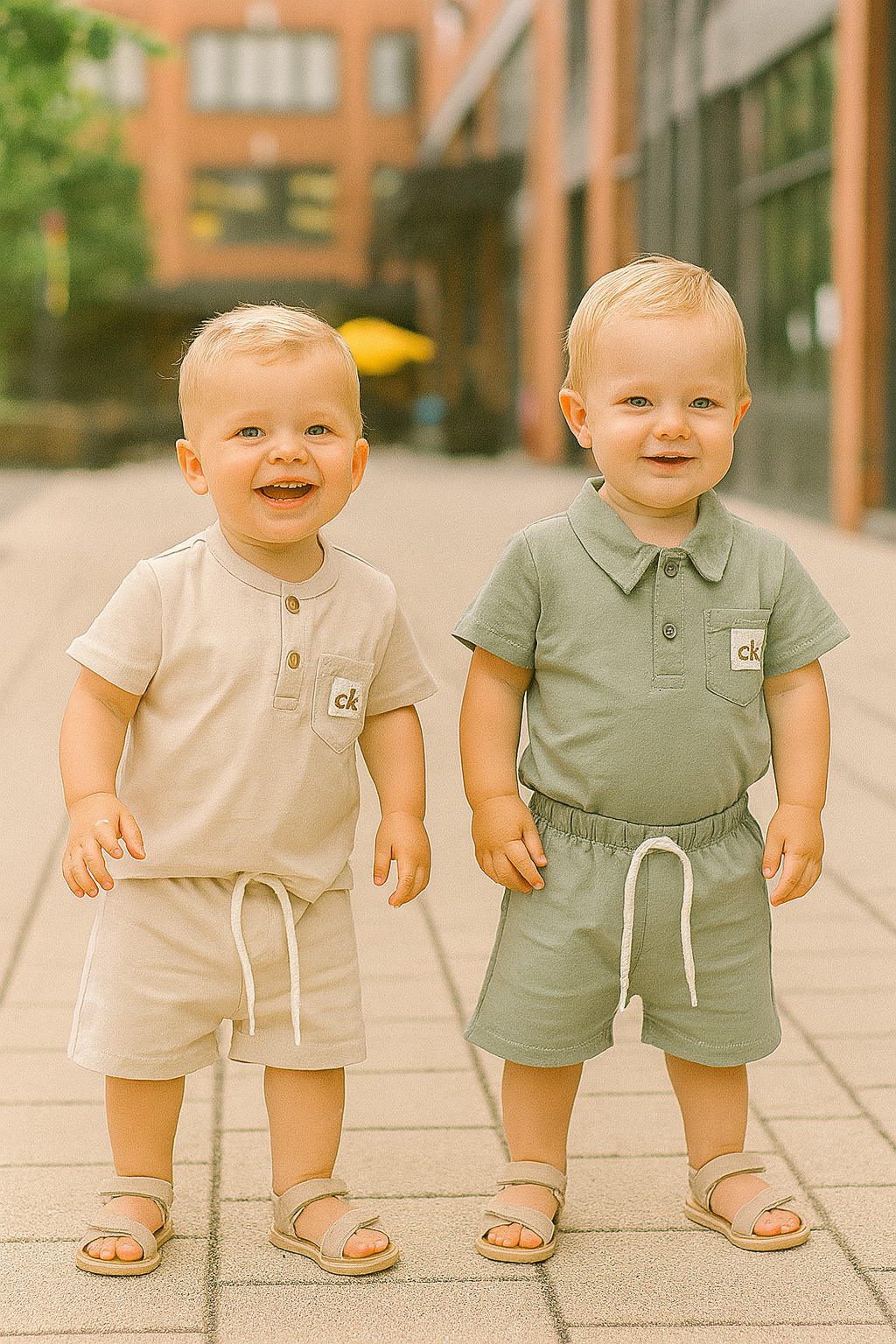 Ensemble bébé garçon polo et short 100 % coton crème