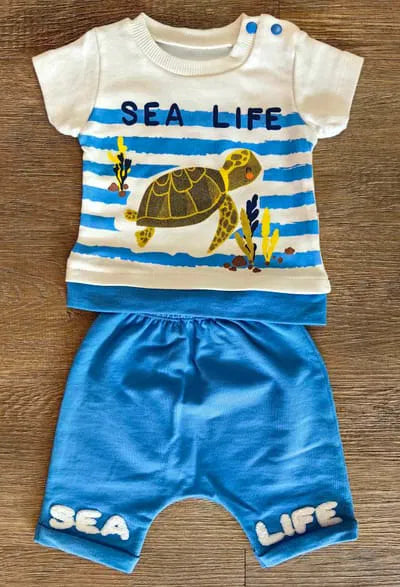 Ensemble bébé garçon Sea Life en coton, vue 2