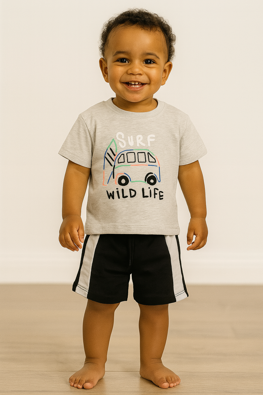 Ensemble bébé garçon Surf tee-shirt gris et short noir 100 % coton 24 mois
