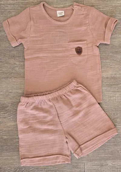 Ensemble bébé garçon vert en gaze de coton tee-shirt et short