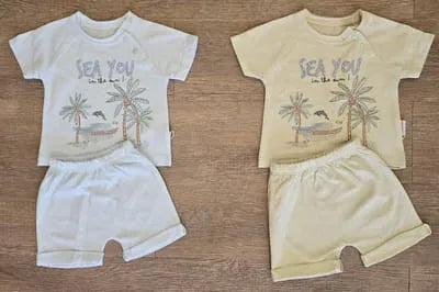 Ensemble bébé garçon vert Sea You tee-shirt tropical et short