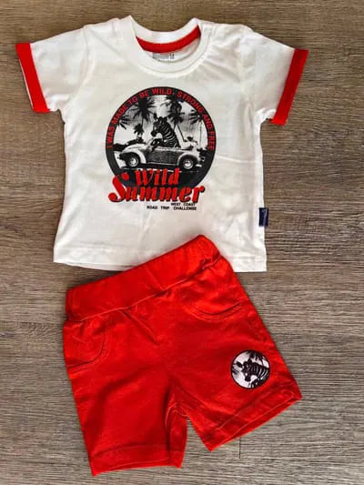 Ensemble bébé garçon Wild Summer rouge en coton, vue 2
