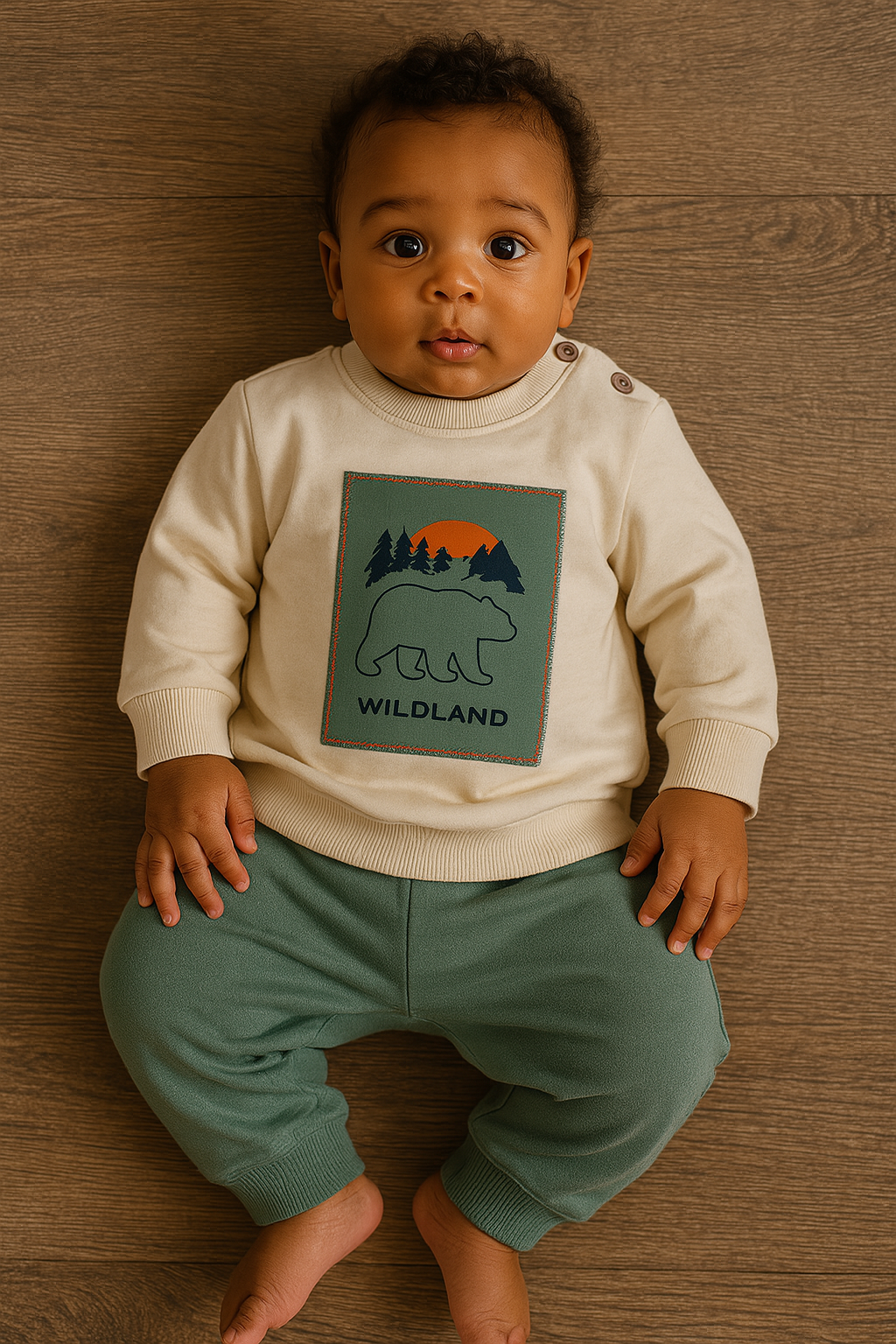 Ensemble bébé garçon Wildland 2 pièces 100 % coton vert sauge taille 12 mois All for Kids