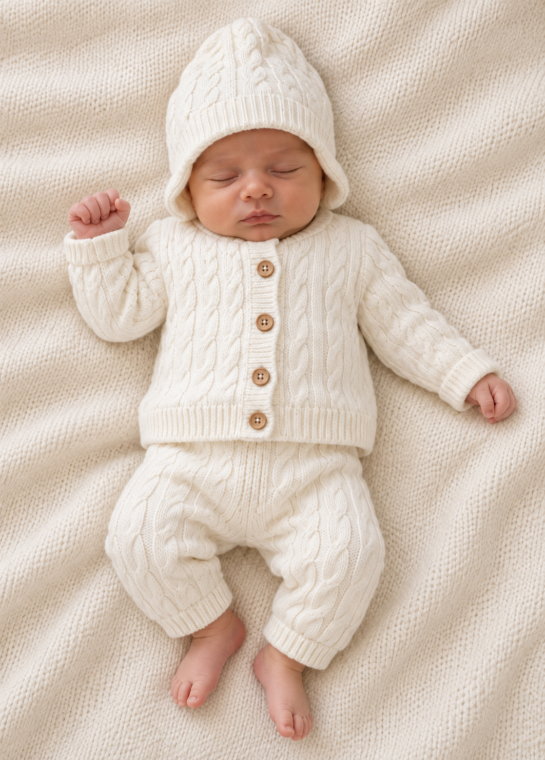 Ensemble bébé laine 3 pièces écru 3 à 9 mois