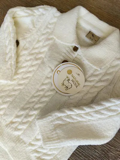 Ensemble bébé en laine de mouton écru et bleu, vue 4