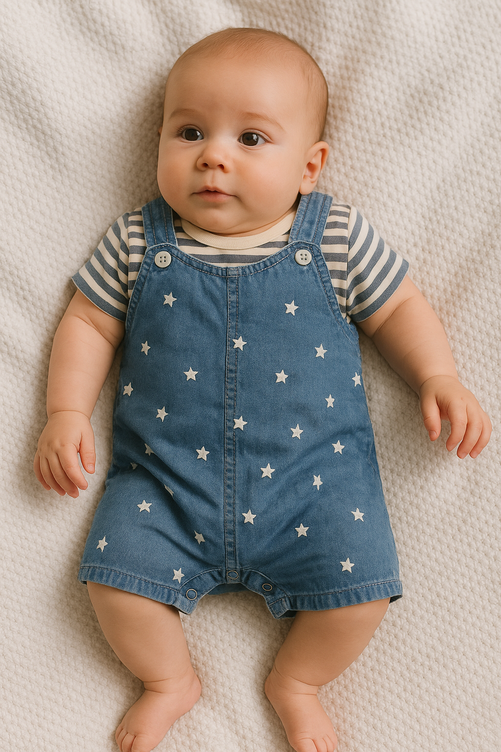 Ensemble bébé mixte salopette bleue et tee-shirt rayé 100 % coton 6 à 12 mois