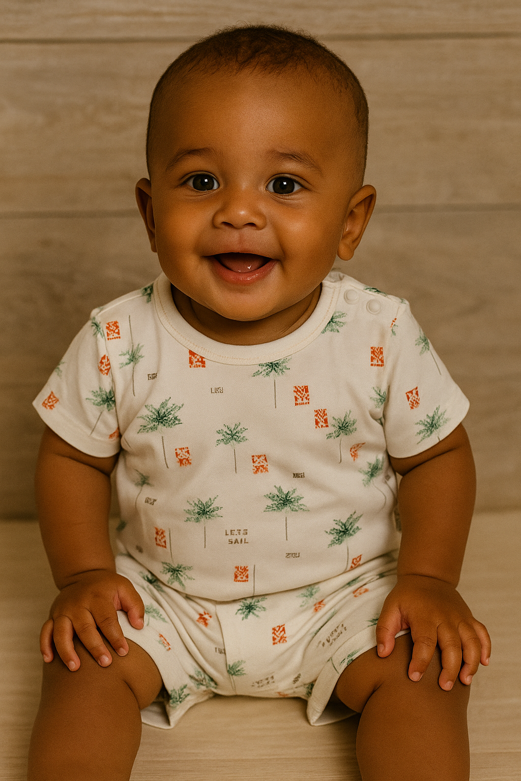 Ensemble bébé palmiers et soleil 100 % coton