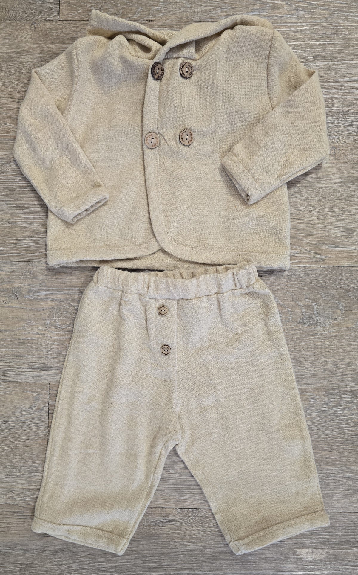 Ensemble beige bébé garçon hiver 80 % coton veste et pantalon All for Kids