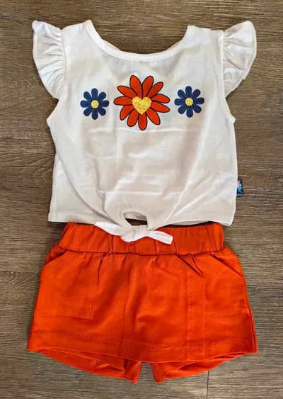 Ensemble été bébé fille haut dos croisé et jupe-short corail