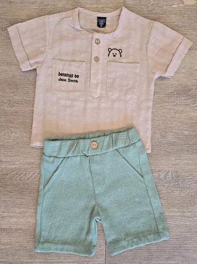 Ensemble garçon coton-lin chemisette et short, vue 2